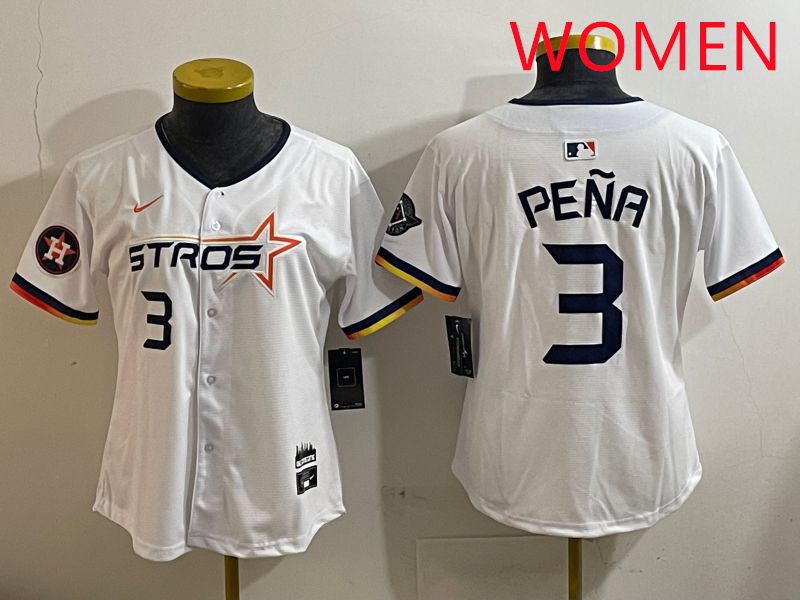Women Houston Astros 3 Pena White three generations Joint Name Nike 2025 MLB Jersey style 5